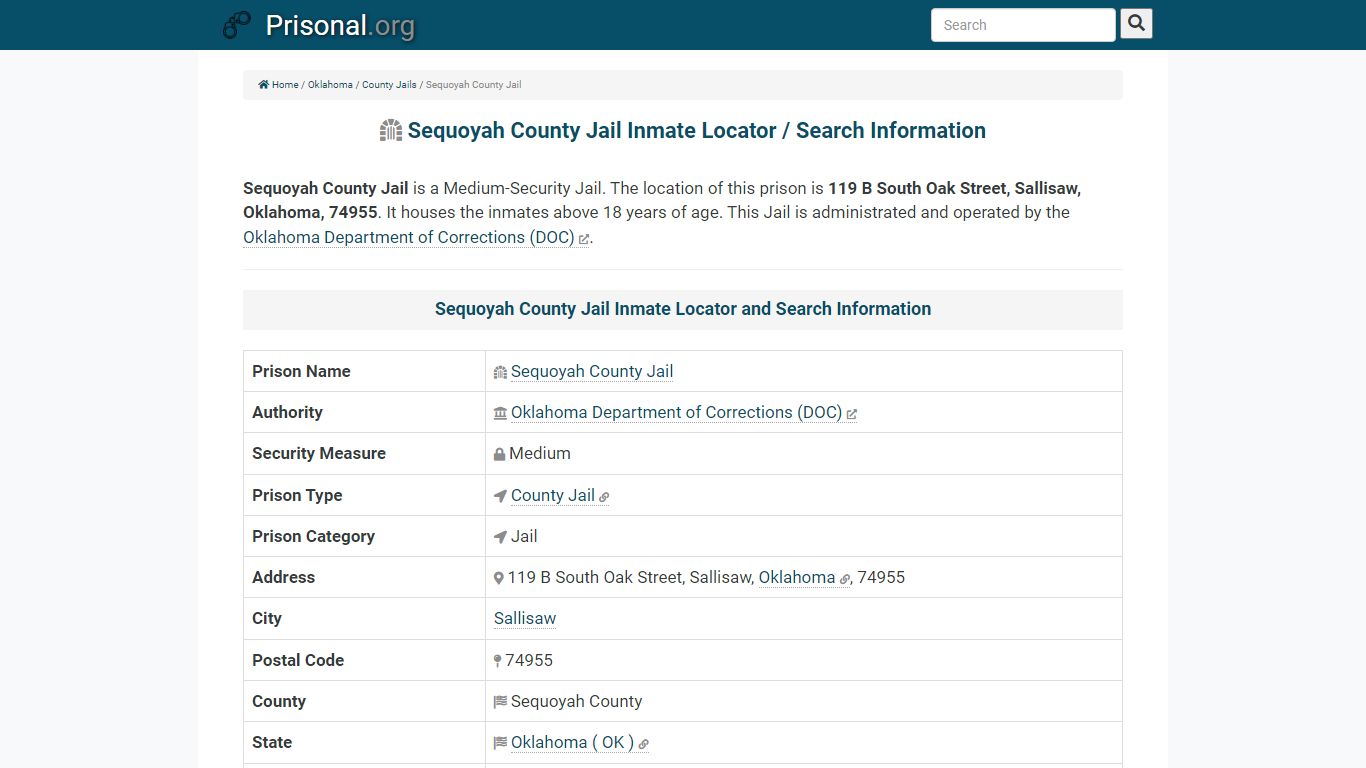 Sequoyah County Jail-Inmate Locator/Search Info, Phone ...